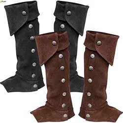 NEW Men Medieval Knight Pirate Leg Armor Steampunk Shoes Boots Cover Hiking Gaiter PU Leather Greaves Half Chaps Cosplay Costume