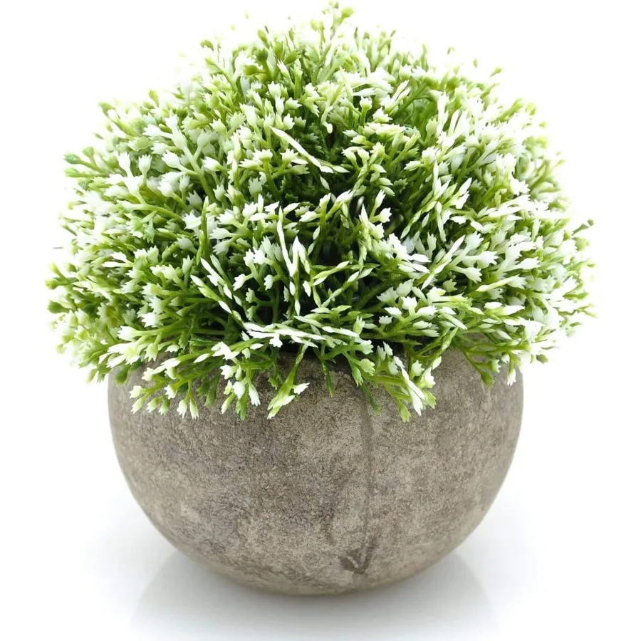 Weißes Mini-Kunstpflanzen-Topiary-Kugeltopf-Set, Magnolienblumen, Cottagre Dr. Zimmerpflanzenregal, Heimbüro, kleiner Schreibtisch, Dration