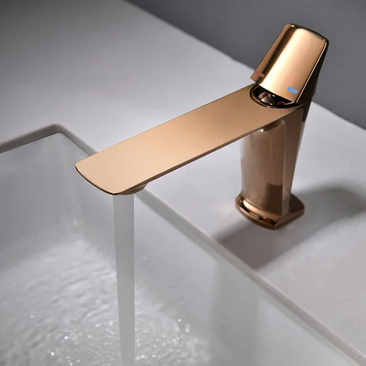 

High quality single handle bathroom faucet basin contemporary rose gold finish mixer tap faucet