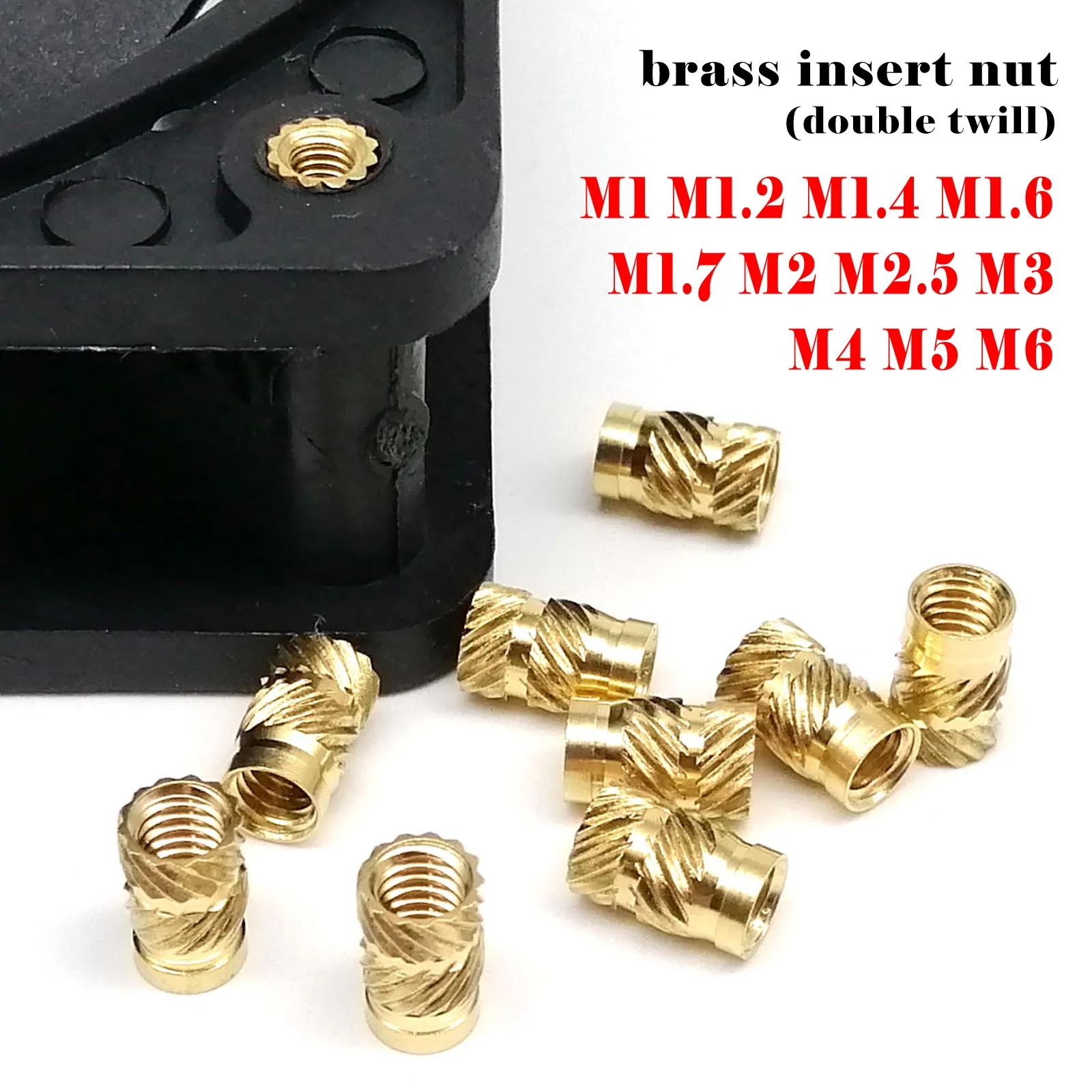 M2 to M10 Solid Brass Copper Embedment Insert Nut for Hot Heat Melt Injection Molding 3D Print Double Twill Knurled Thread