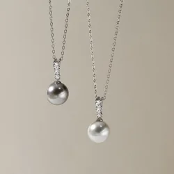 45cm Woman Pearl Zircon Necklace For Women Silver 925 Necklaces Female Grey Pearl Pendant Girls Fashion Jewelry Elegant