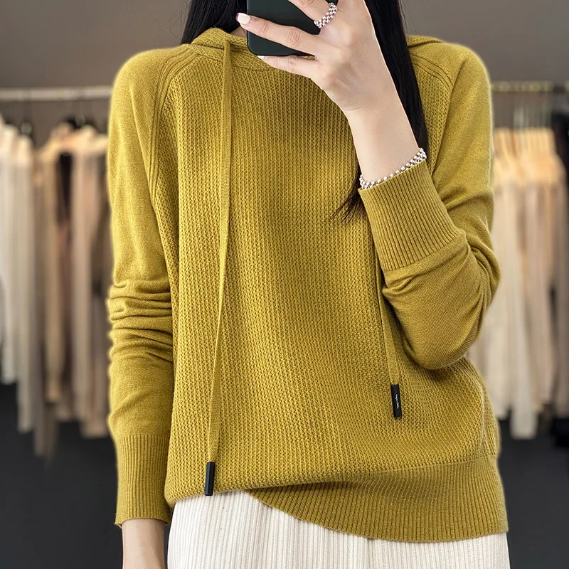 Spring and Autumn sweater female y2k hooded cashmere pullover loose autumn wool hoodie lazy wind knitting base hoodie clothes