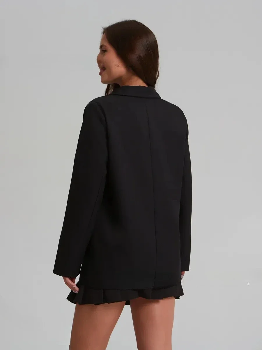 يظهر الخريف السترة السوداء النسائية الجديدة شعورًا بمزاج غير رسمي راقي وسترة بدلة فضفاضة متعددة الاستخدامات #4