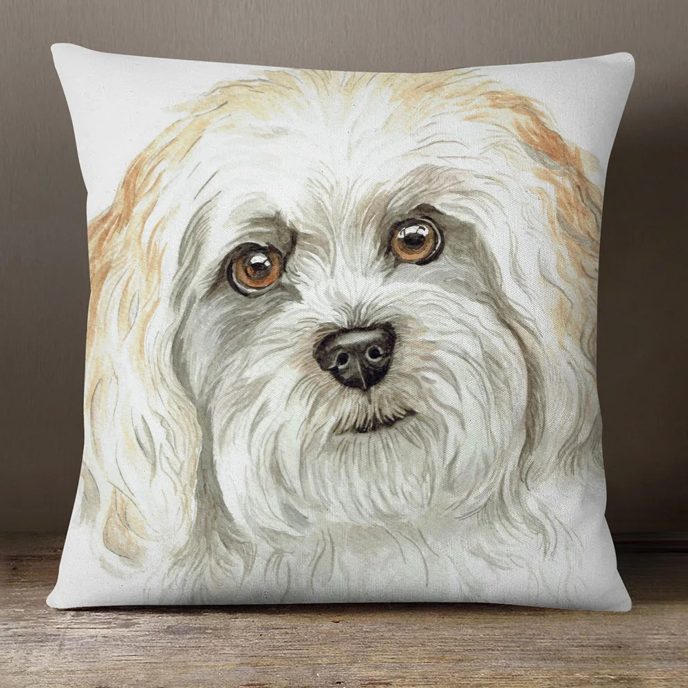 Hand Painting Dogs Posters Polyester Linen Cushion Covers Red Dachshund Schnauzer Sheepdog Poodle Dog Sofa Car chair Pillow case