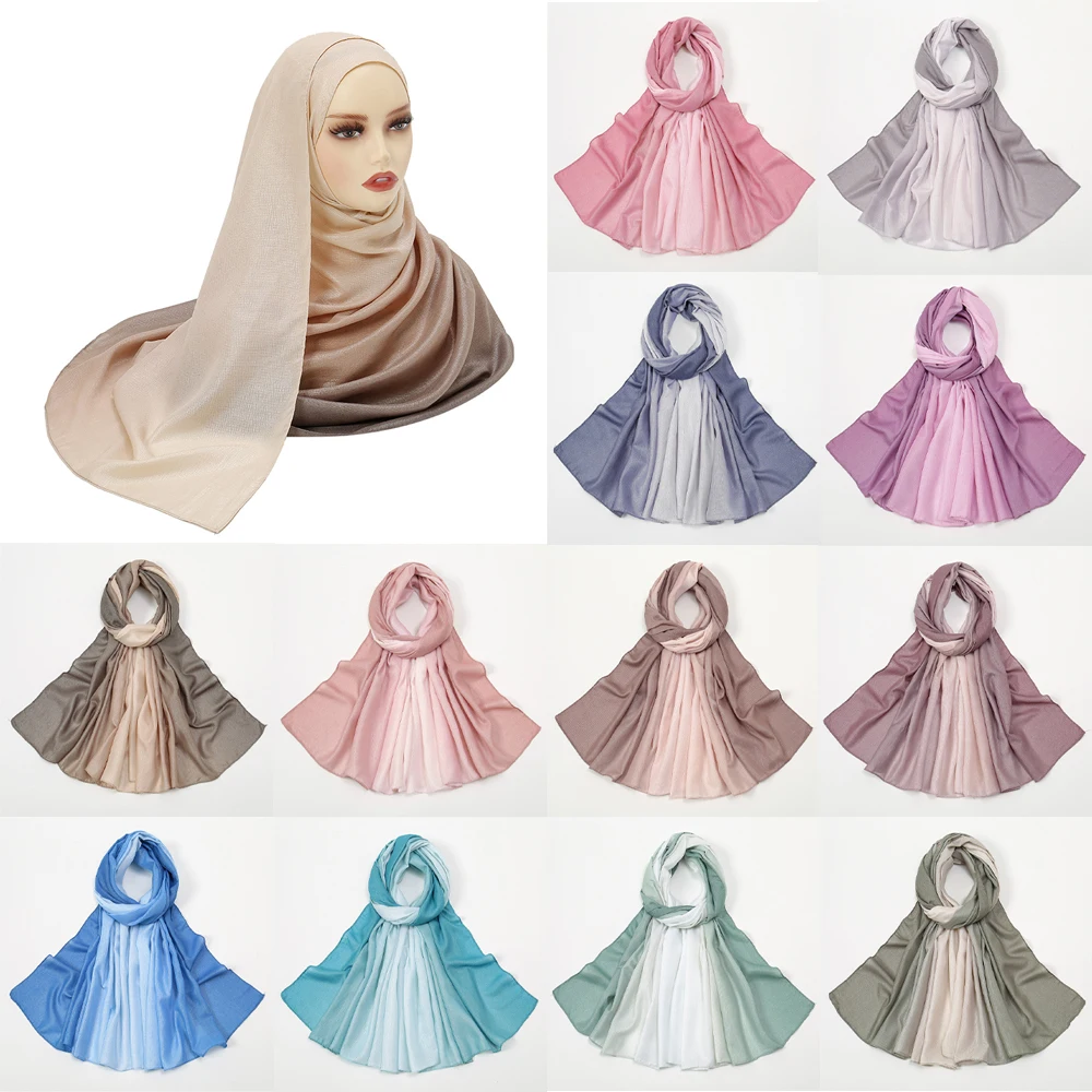 RIMAIRE Polyester Muslim Hijabs For Woman Islamic Jersey Gradient Color Scarves 180*85cm Headscarf Lithe And Bright