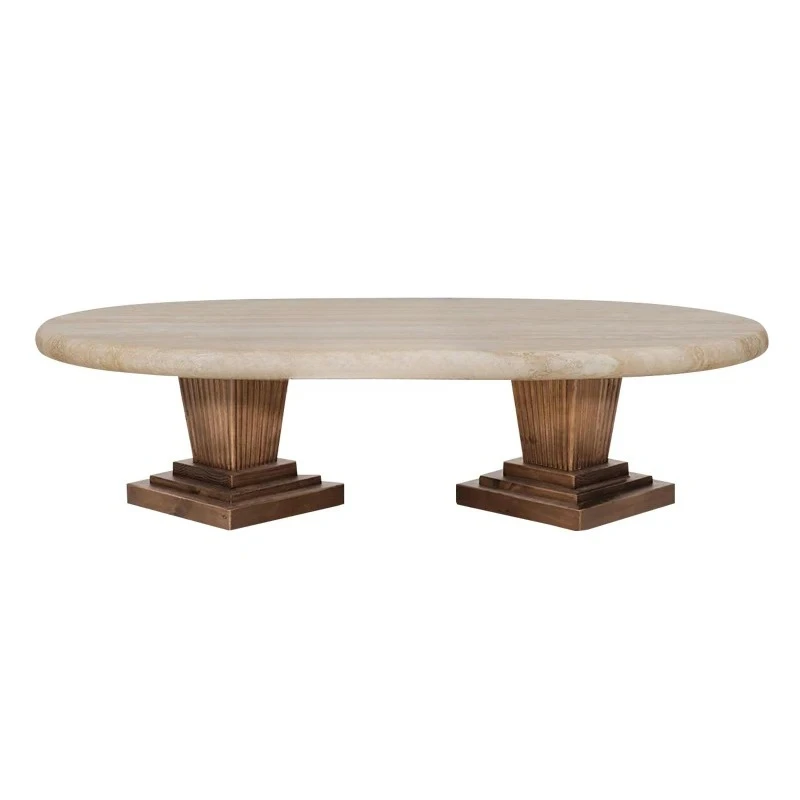 

Простой журнальный столик из травертина из цельного дерева, американский дом, гостиная, отель, дизайнерский креативный мраморный журнальный столик