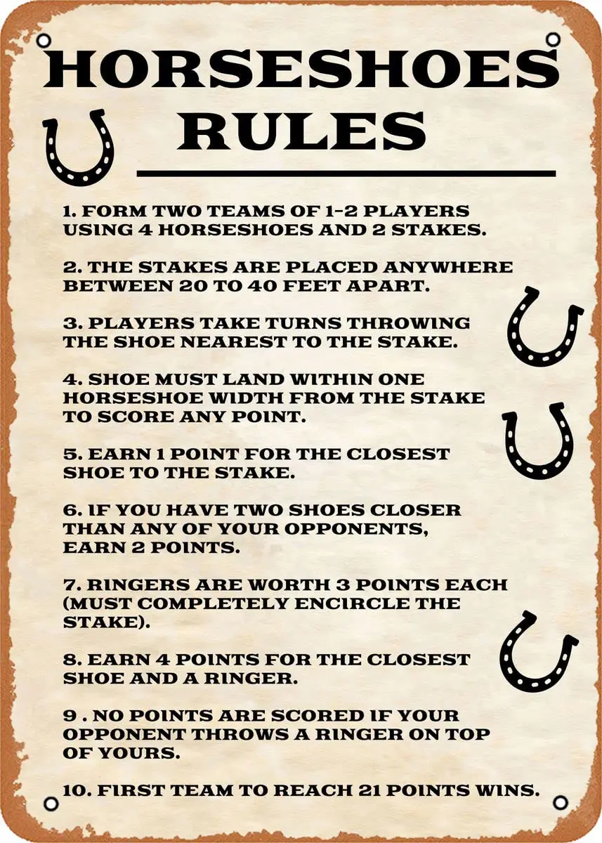 Horseshoes Rules Vintage Metal Tin Sign 8 x 12 in Games Vintage Poster Man Cave Decorative, 8inch*12inch sign