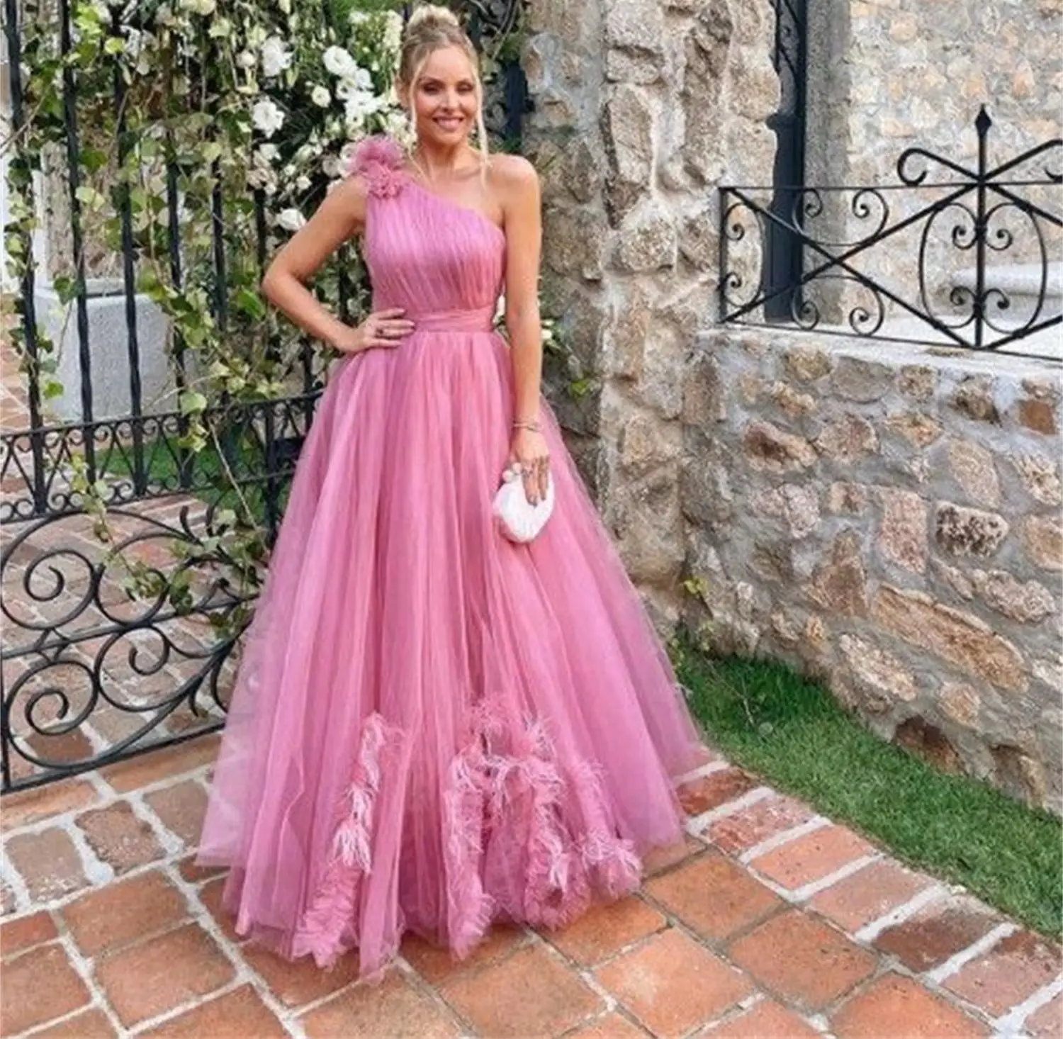 Prom Woman\'s Evening Dress Women Line A Women\'s Luxurious Evening Dresses Luxury Customized Layered Party Pink Ball Gowns Gala