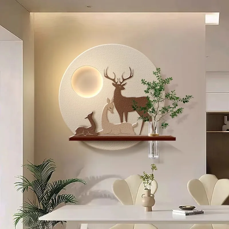 Modern Vertical Home Decor Mural Sandstone Textured LED Illuminated Panel with White Frame Vase Decorative Painting Technique