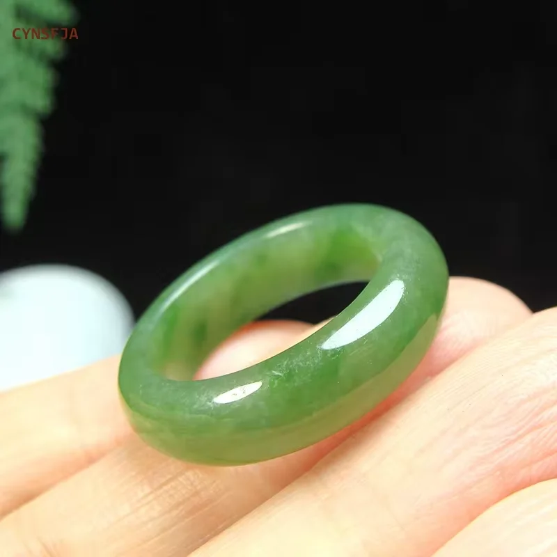 

CYNSFJA New Real Certified Natural Chinese Hetian Jasper Unisex Lucky Amulet Green Jade Ring High Quality Birthday Bless Gifts