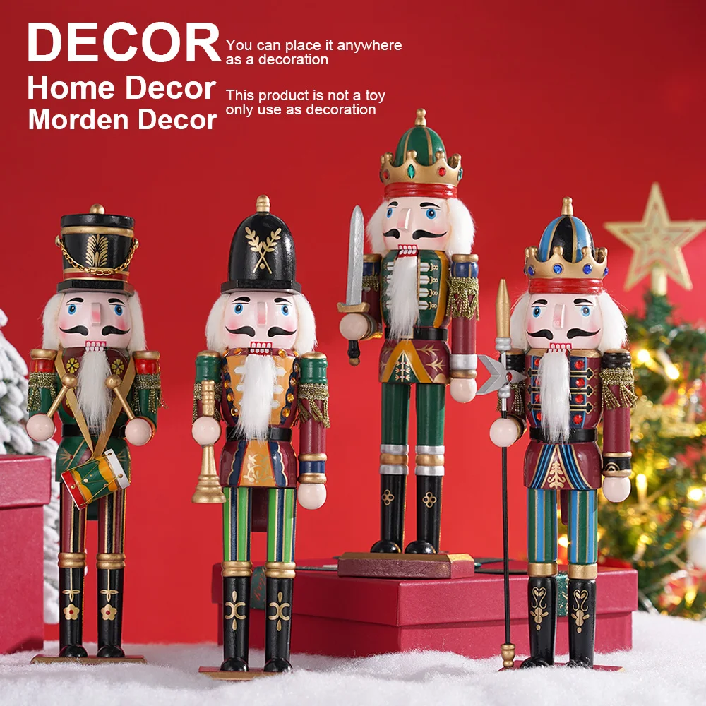1PC Nutcracker Creative Craft Gift 30cm Christmas Decoration Home Accessories Walnut Soldier Wooden Vintage Puppet Holiday Gift
