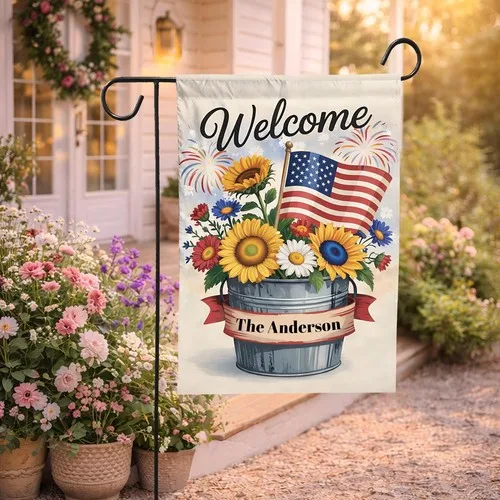 Custom Family Name Patriotic Garden Flag Welcome Porch 4th of July AAV hhz
