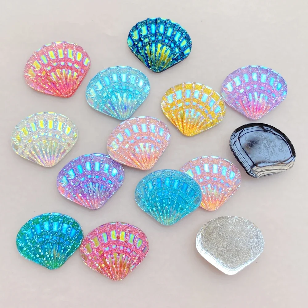 50pcs 14x17mm AB Resin Shiny Shell Flatback Flower Rhinestone Gems Scrapbook Home Figurine Decor Applique Crafts DIY