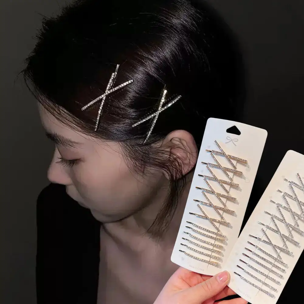 

Однолинейные заколки Spice Girl, заколки для волос, металлические заколки, крестообразный зажим, 12 шт., заколки для волос со стразами, заколки для волос, аксессуары