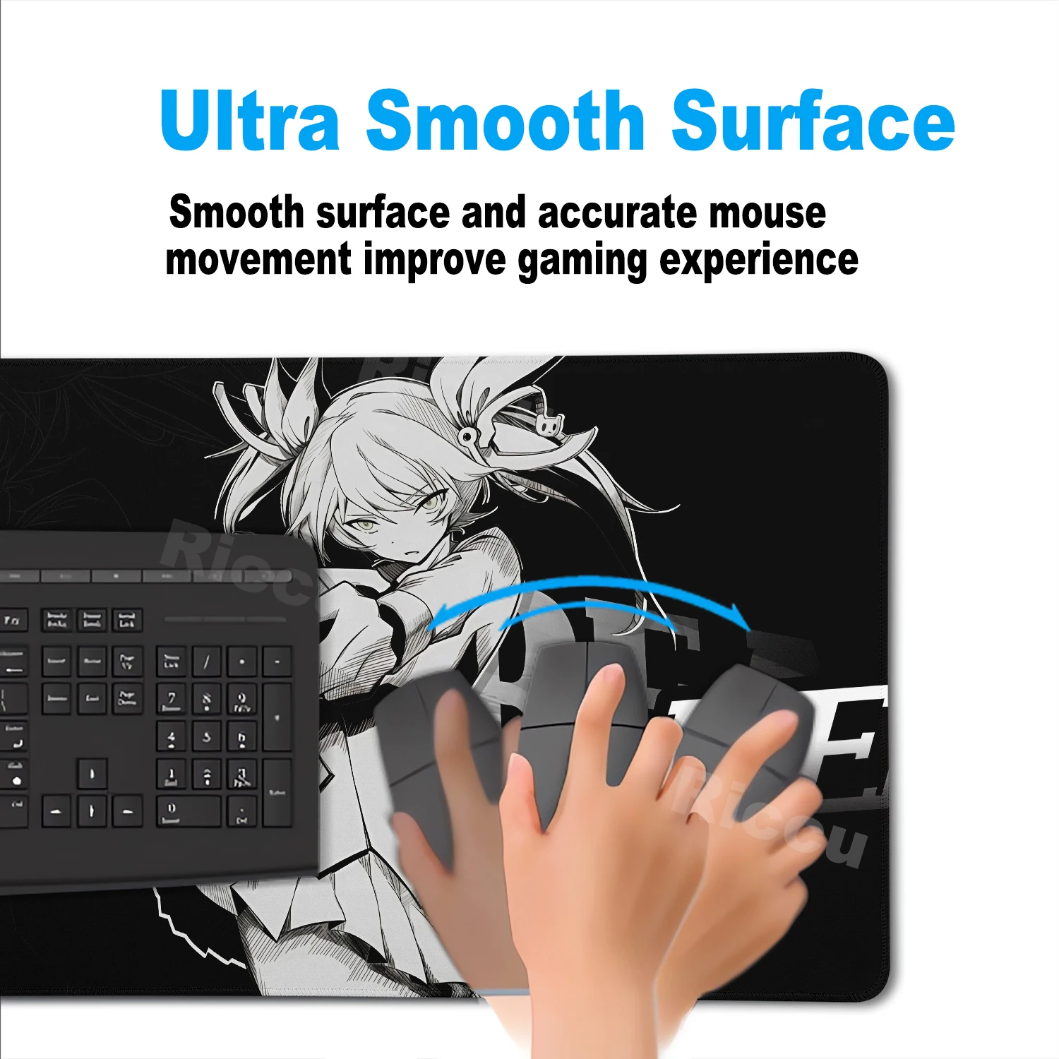 Schwarz Weiß Skelett Schwert Mädchen Mauspad XL Ästhetik Mauspad Gaming Laptop Tischmatte Bürozubehör PC Schrank Teppich