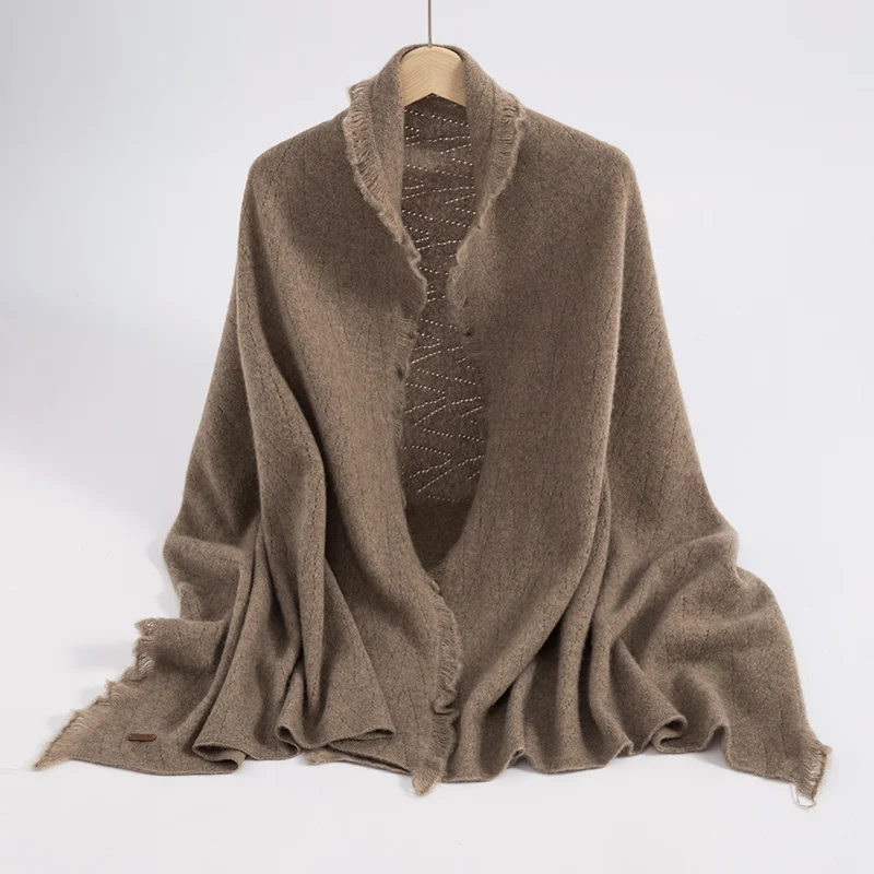 

2025 New Cashmere Knitted Ruffle Scarf Women Large Shawl Feel Wool Versatile Two-In-One Wrap Autumn/Winter Fashion Accessory