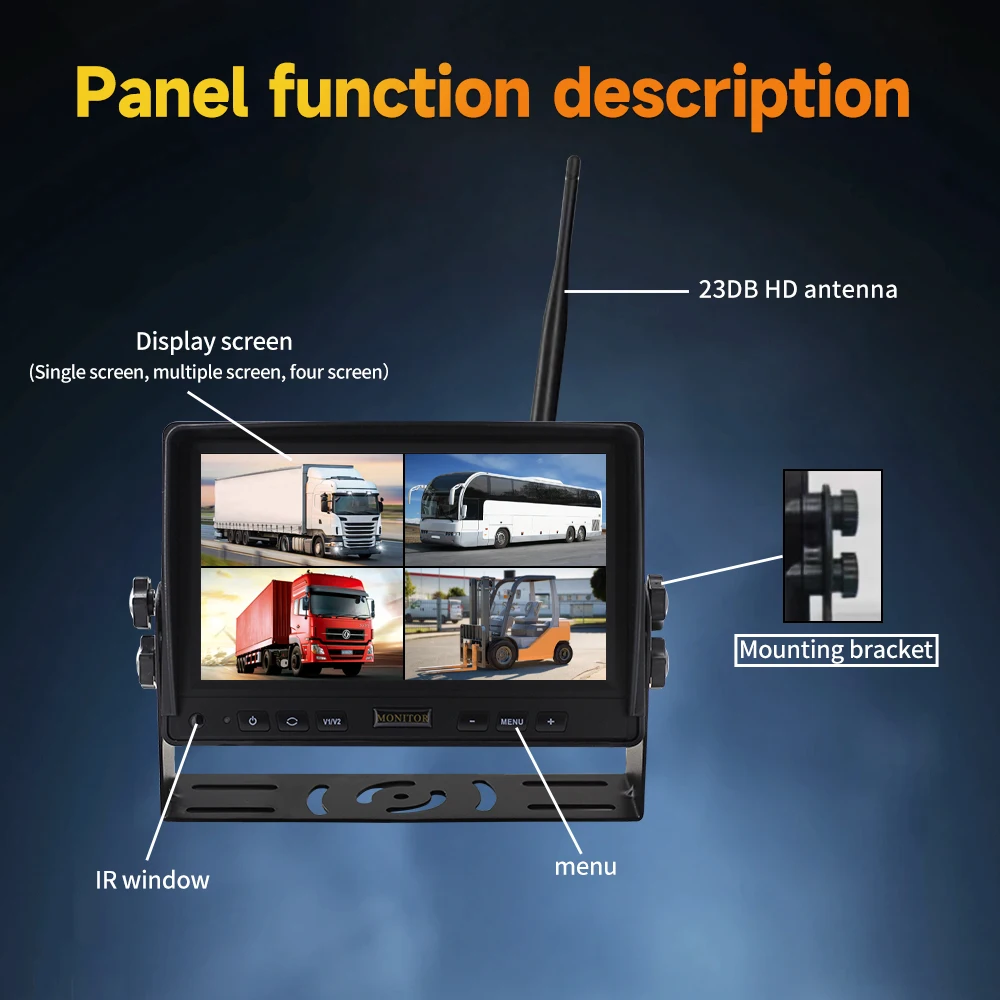 7 Inch HD 720P Wireless Car Safety Monitoring System Magnetic Vehicle Reversing Camera Collision Warning Parking Application