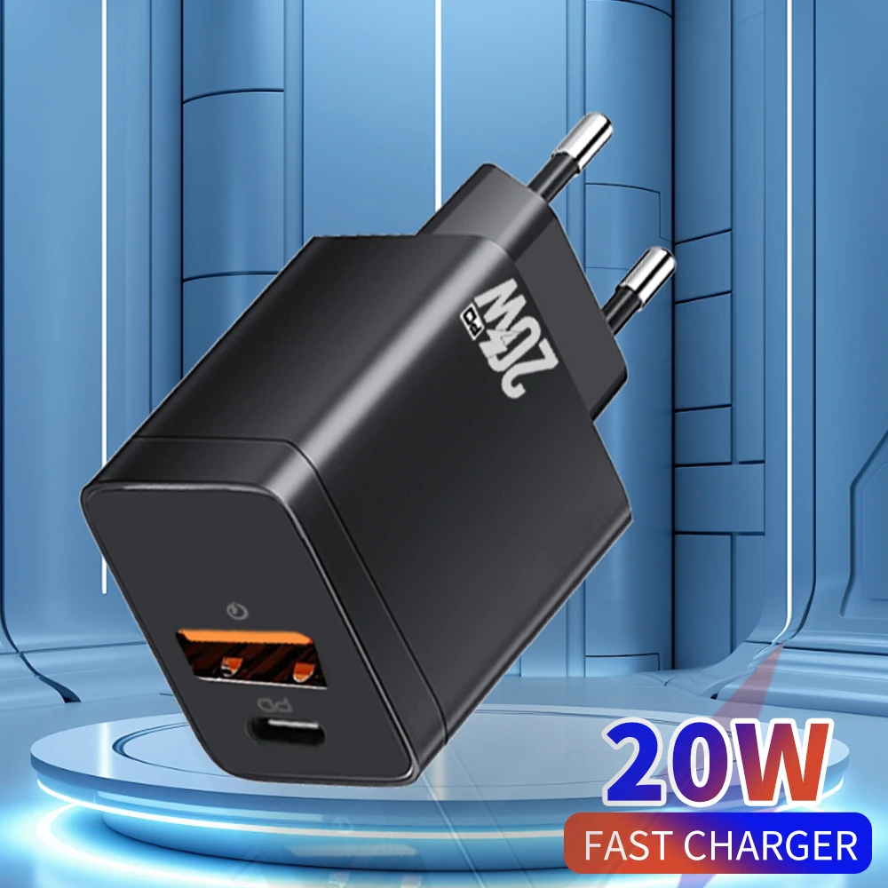 2 Ports 20W USB Type C Fast Charging Wall Charger EU/US Plug Power Adapter Quick Charge 3.0 Charger For iPhone 15 Xiaomi Samsung