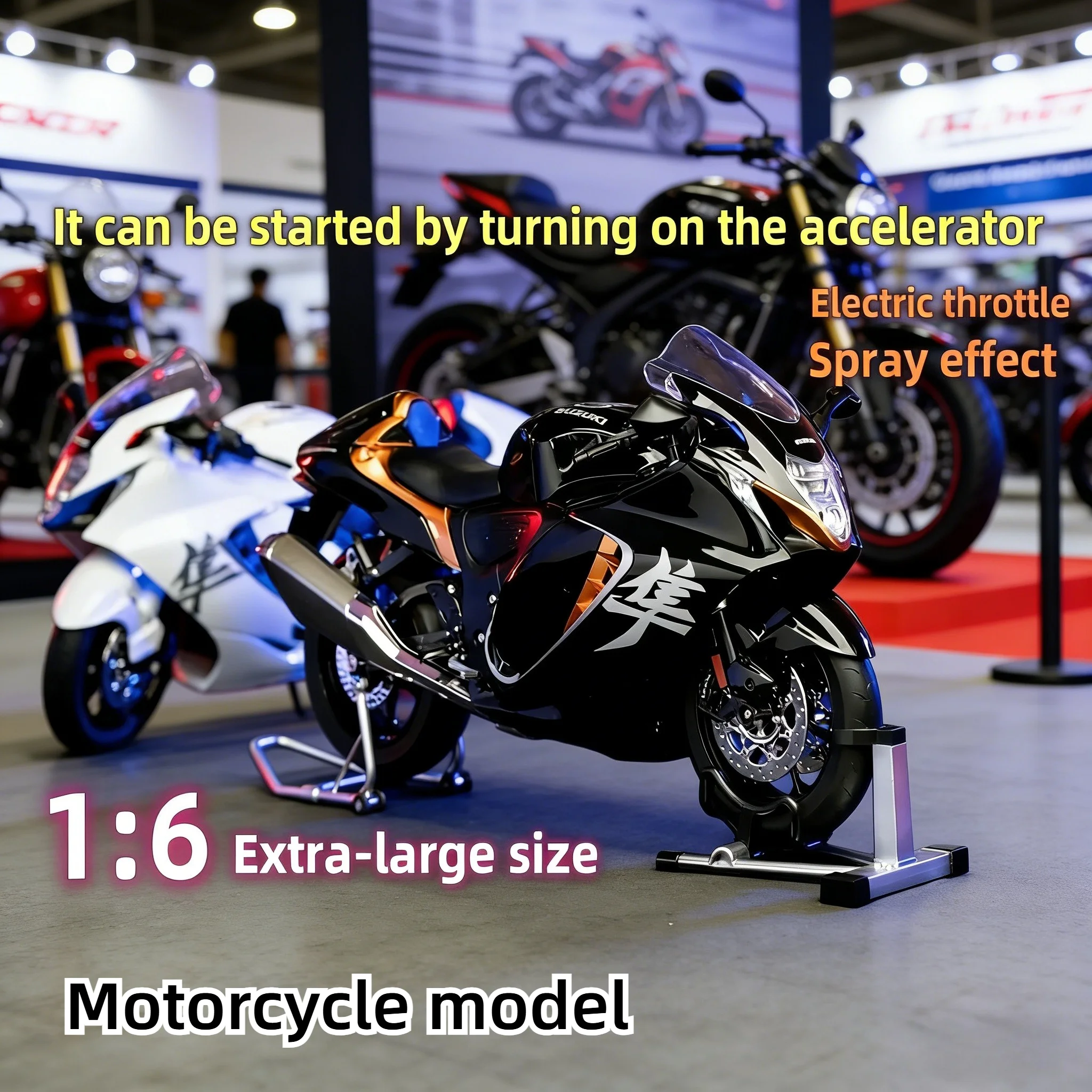 

For SUZUKI HAYABUSA GSX-1300R Spray 1:6 Alloy Metal Diecast Motorcycle Model Dynamic Ornaments Sound And Light Gift Collection