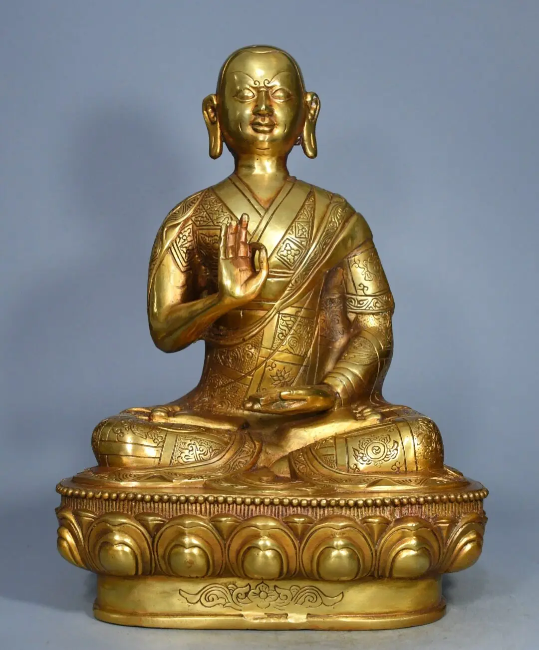 Tibetan brass gilt antique Zong Kaba master statue home indoor desktop incense case large ornament supplies 32 cm