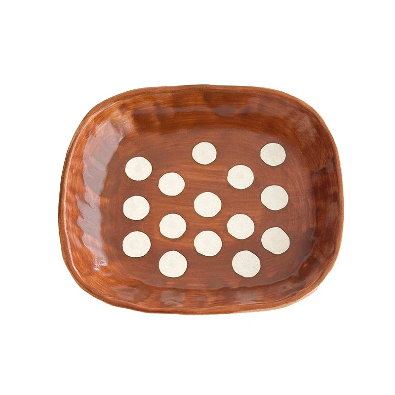 Classic Vintage Hand-Painted Polka Dot Ceramic Dessert Plates Ins-Inspired Contrast Underglaze Color Square Household Tableware