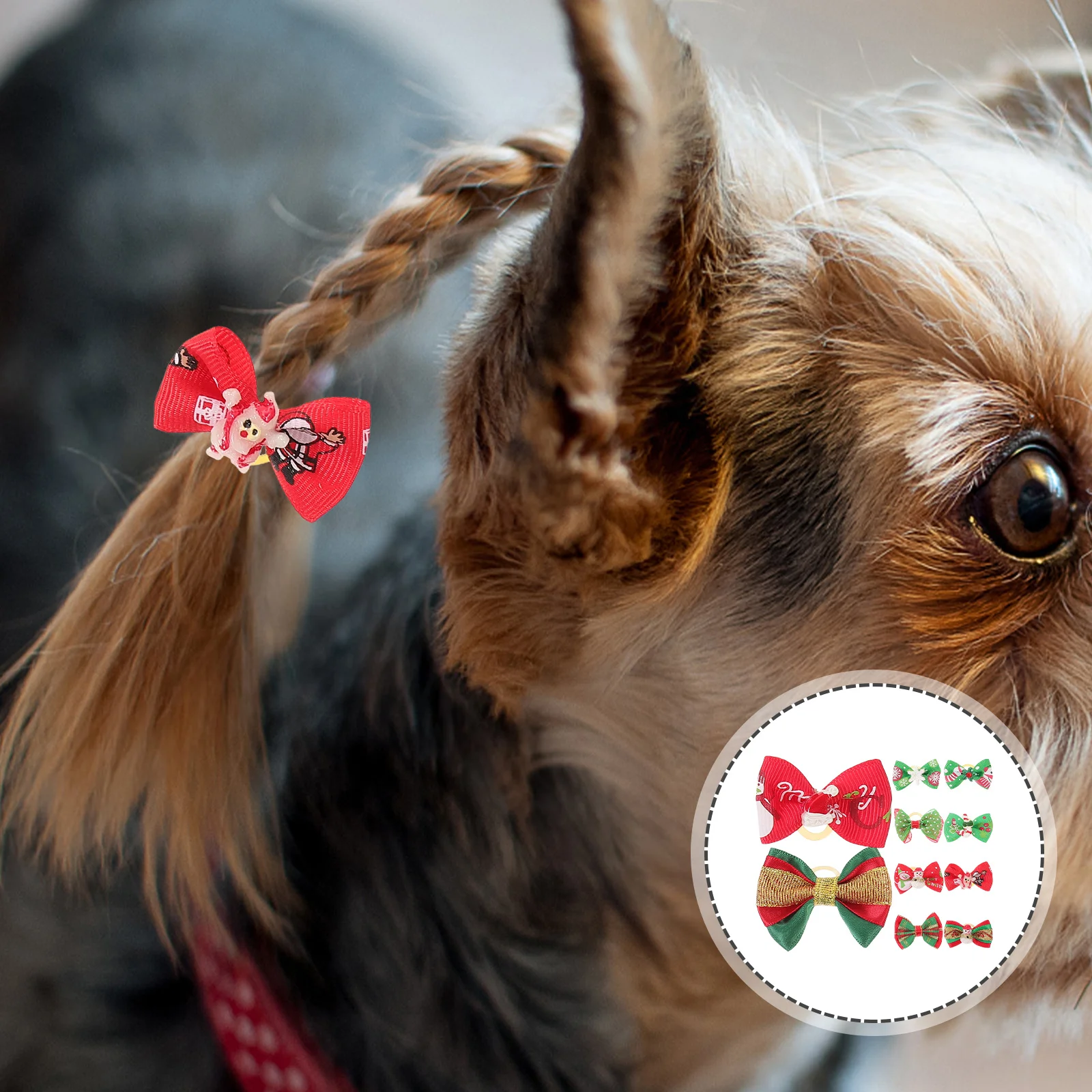 

10Pcs Dog Hair Bows with Rubber Band Secure Fit Pet Headdress for Cats and Small Dogs Holiday Christmas Gift Dog Bows