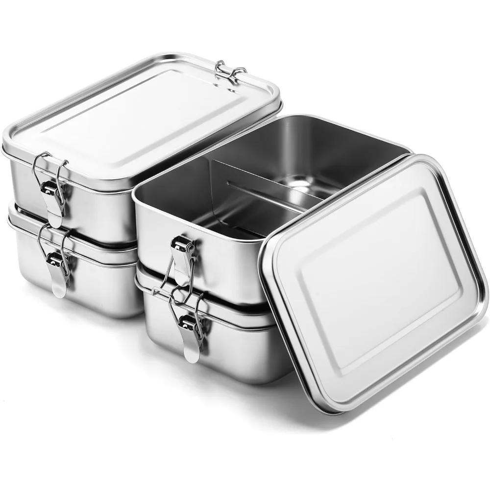 2400ml 304 Stainless Steel Bento Box Leakproof Metal Lunch Container with Secure Locking Clasp for Work and School