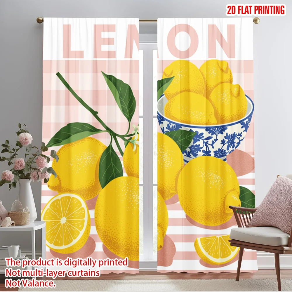 

2pcs 2D flat printing Window Drapes Lemon Tarte Still Life Polyester Without Electricity Family Party for Indoor Celebrations