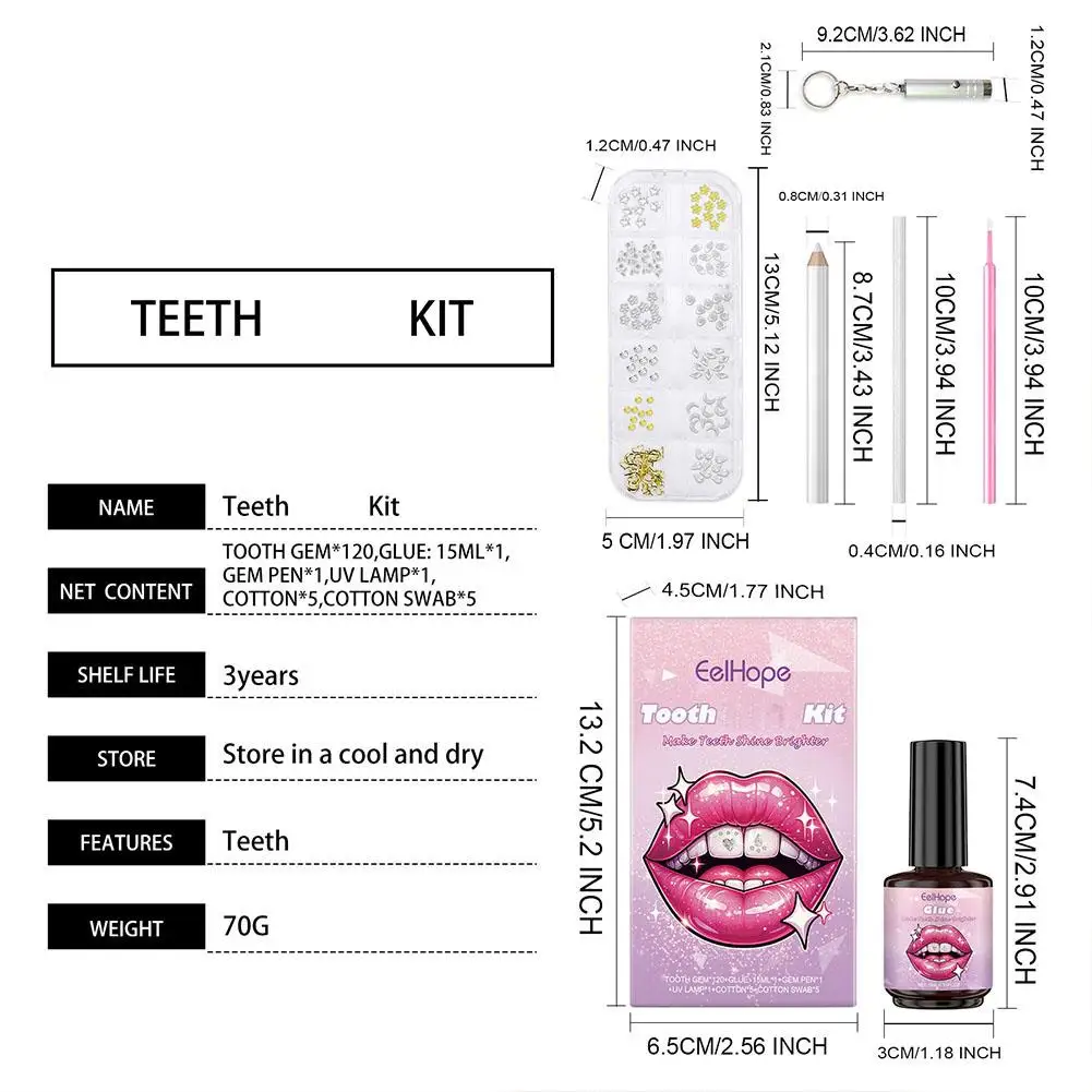 Kit de piedras preciosas para dientes DIY, fácil de quitar e instalar, pegamento súper adhesivo, resina, joyería de cristal anticaída, Kit de joyería para decoración dental