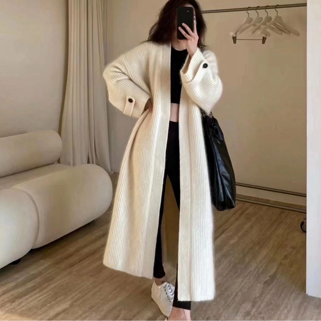 Long Sleeve Knit Sweater Cardigan Loose Long Coat Autumn Winter Women Clothing Casual High Street Vintage Simple Oversize Thick