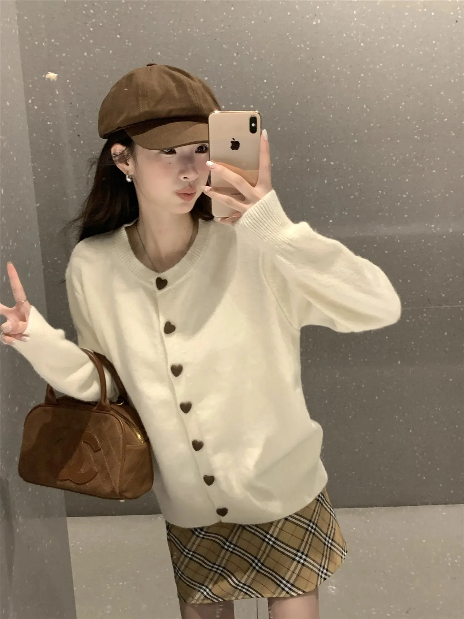 

Sweaters Jumpers Cardigans Womens No Buttons Polyester Acrylic Cotton Heart Trim Cropped Fit School Girl Preppy Sweet Cute Daily
