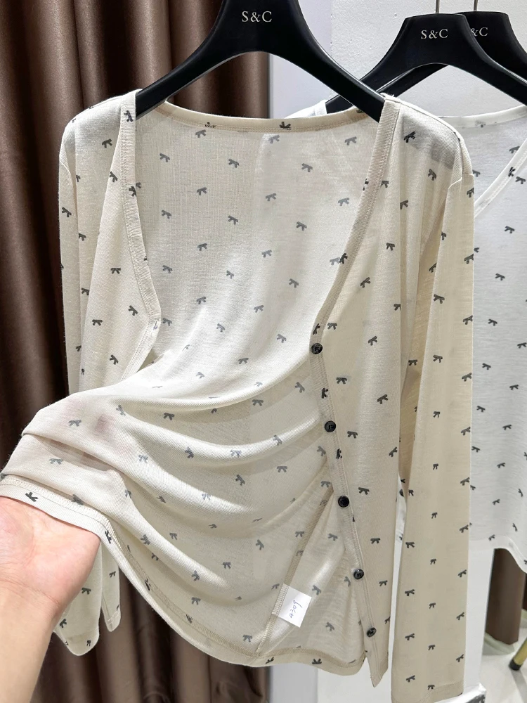 

Silk Blend Knot Open Cardigan Women's Summer Lightweight Soft Ice Silk Sun Protection awl Strap Dr Outerwear