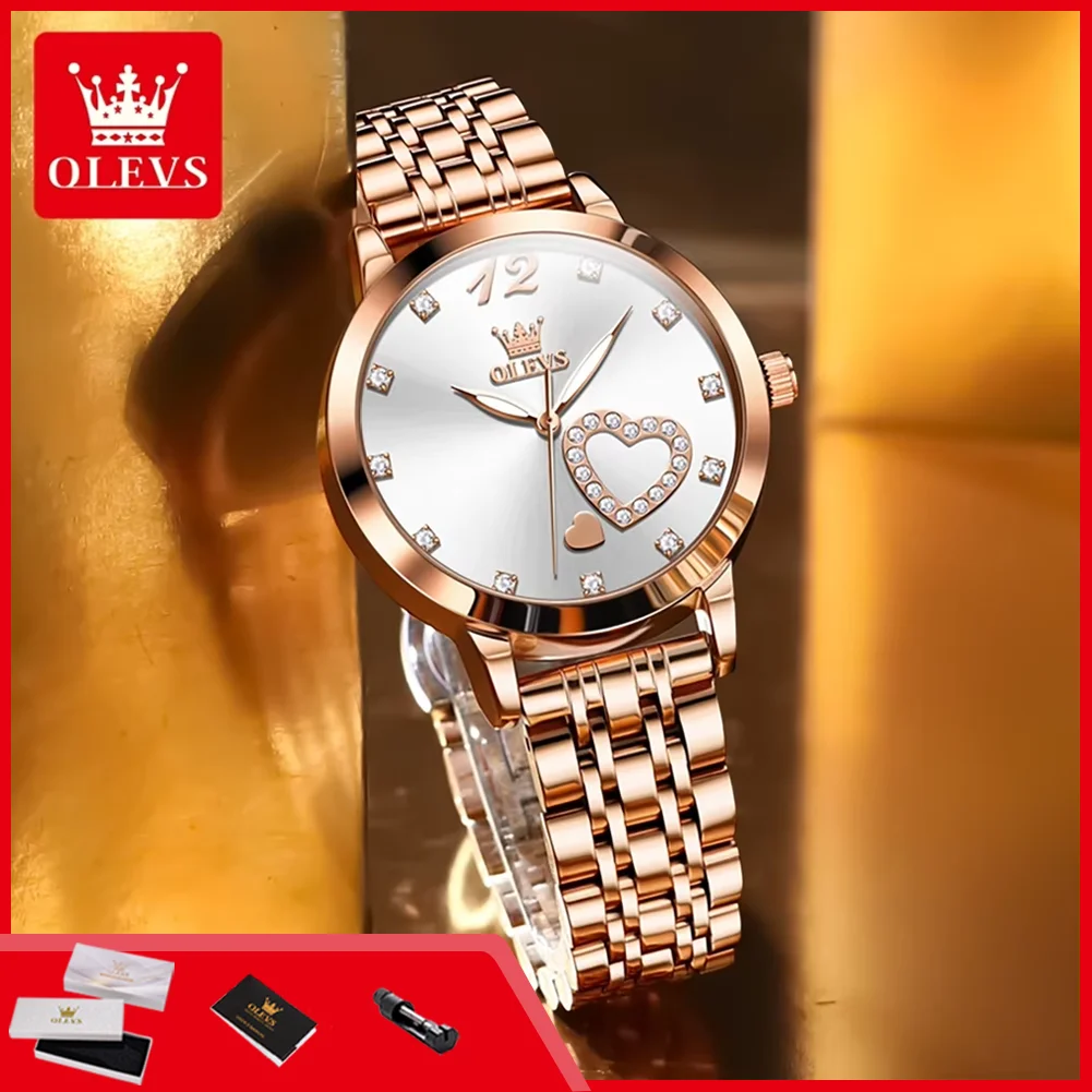 

OLEVS 5189 Quartz Watch for Women Stainless Steel Fashion Heart Design Waterproof Watches Luxury Brand Elegant Ladies Wristwatch