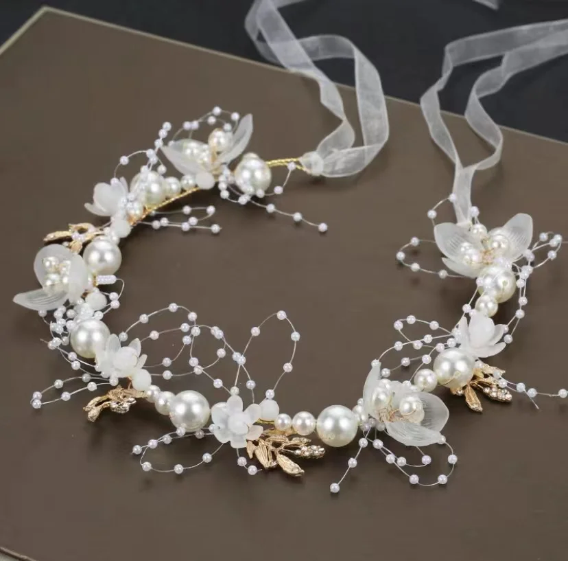 

Elegant Girls Imitated Pearl Headband Baby Flower Wreath Bride Garland Wedding Head Hoop Hair Headdress Accessory