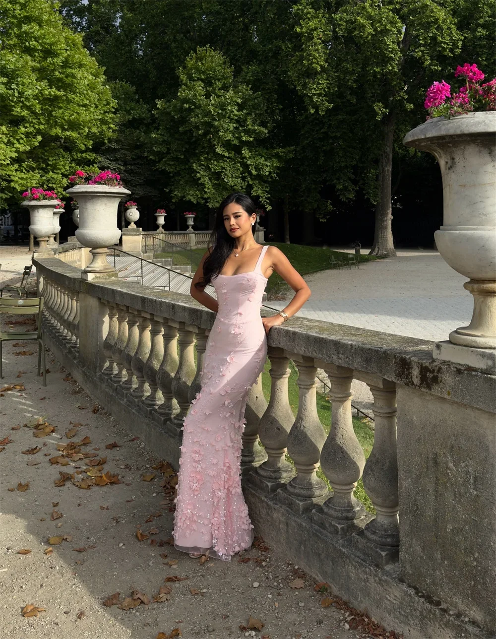 knee length dresses for ladies Pink Rhinestone Chapel Feather Train Mermaid Prom Dress main image 1