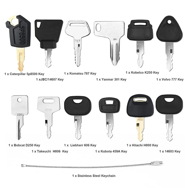 XOJOX Excavator Heavy Equipment Construction Ignition Key 12Pcs For Caterpillar Jcb Yanmar Kobelco Volvo BOBCAT Hitachi Komatsu