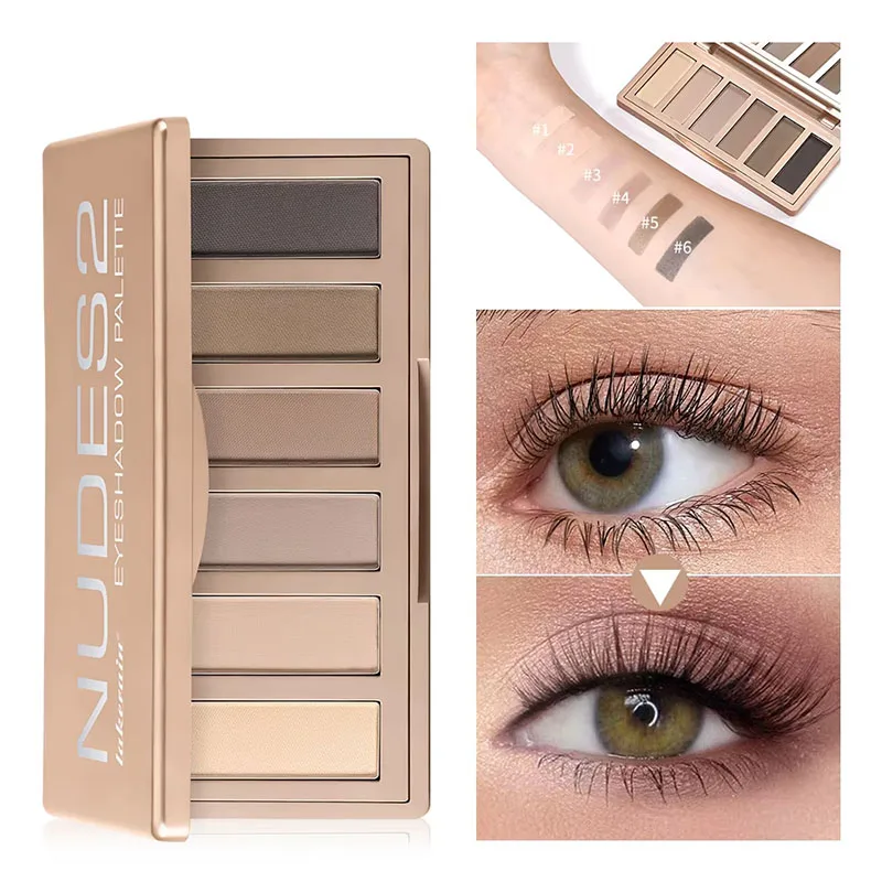 NUDES2 Basics Matte Neutral Eyeshadow Palette and Mirror Shadow Six Colors Contouring Neutral Eyeshadows Long-Lasting Makeup