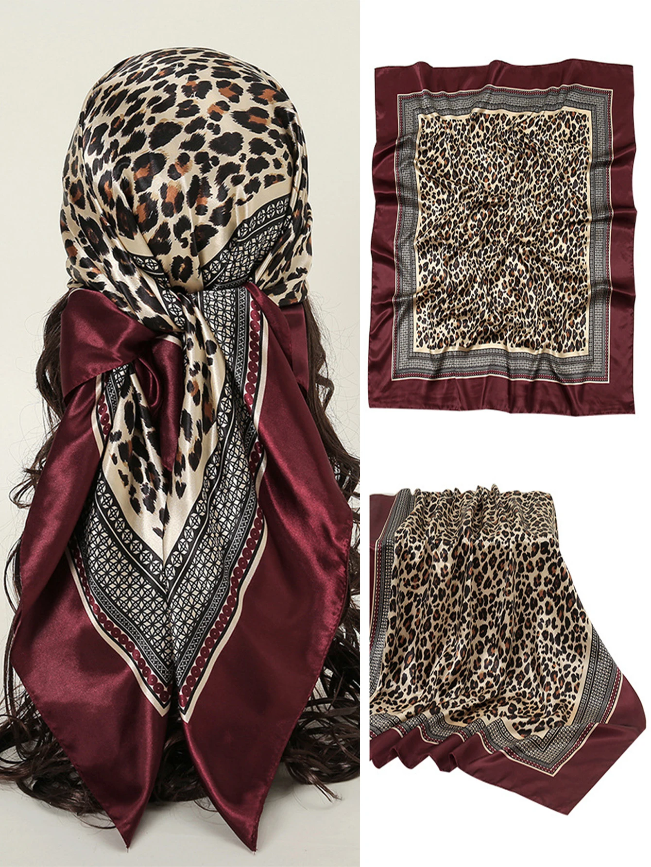 90*90cm quadratischer Seiden schal Frauen drucken Schals Satin Schal Wrap Hijab weibliches Stirnband Bandana Foulard Halstuch – Detail 8