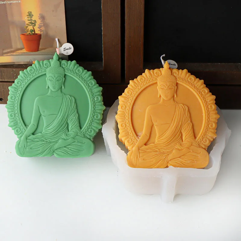 

Buddha motif Candle Silicone Mold Handmade Flat Meditation on Buddha Portrait Gypsum Candle Resin Soap Making Mould Craft Decor