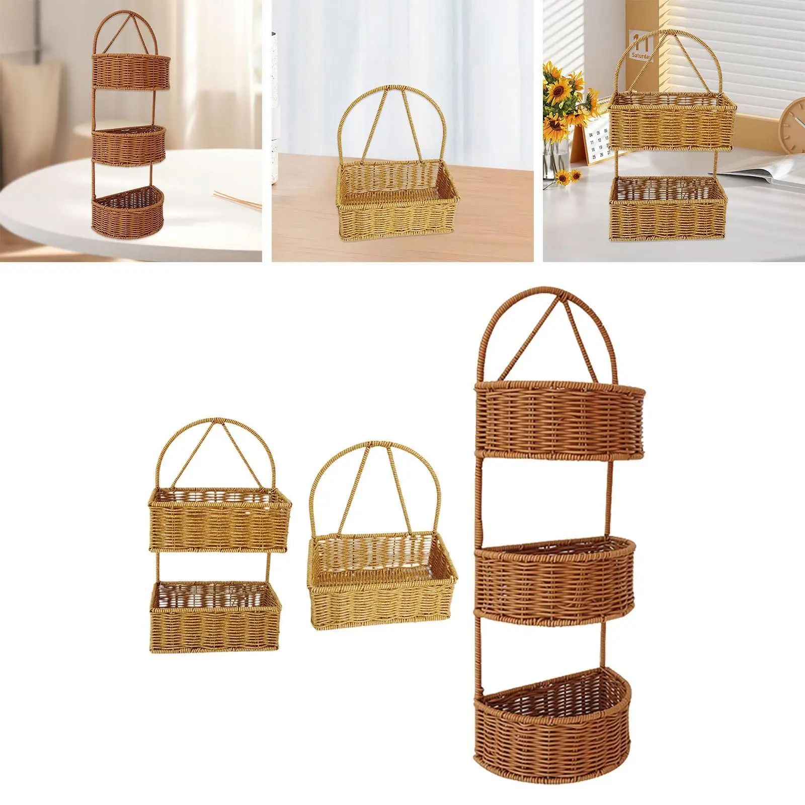 

Imitation Rattan Wall Mounted Basket Hanging Basket,Storage Baskets,Handmade Woven Hanging Basket for Lawn Organizing Kitchen