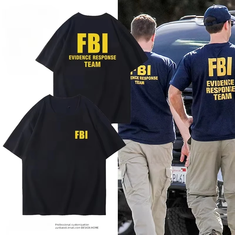 

25. Хлопковая футболка больших размеров с буквенным принтом Fbi, хлопковая куртка в стиле милитари, повседневная футболка с короткими рукавами и половиной рукавов с круглым вырезом