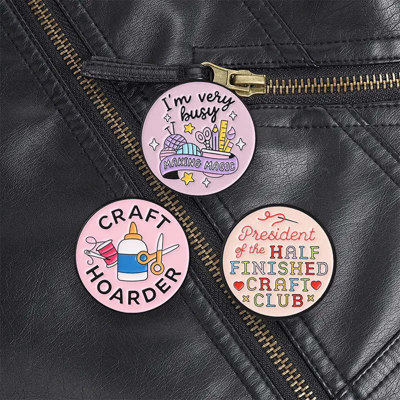 Im Very Busy Making Magic Enamel Pin, Purple Round Brooch For Handmade Lovers And DIY Crafting Enthusiast Style
