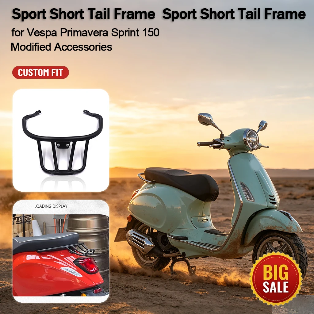 Rear Luggage Rack Sport Short Tail Frame for Vespa Primavera Sprint 150, Motorcycle Rear Seat Modified Accessories