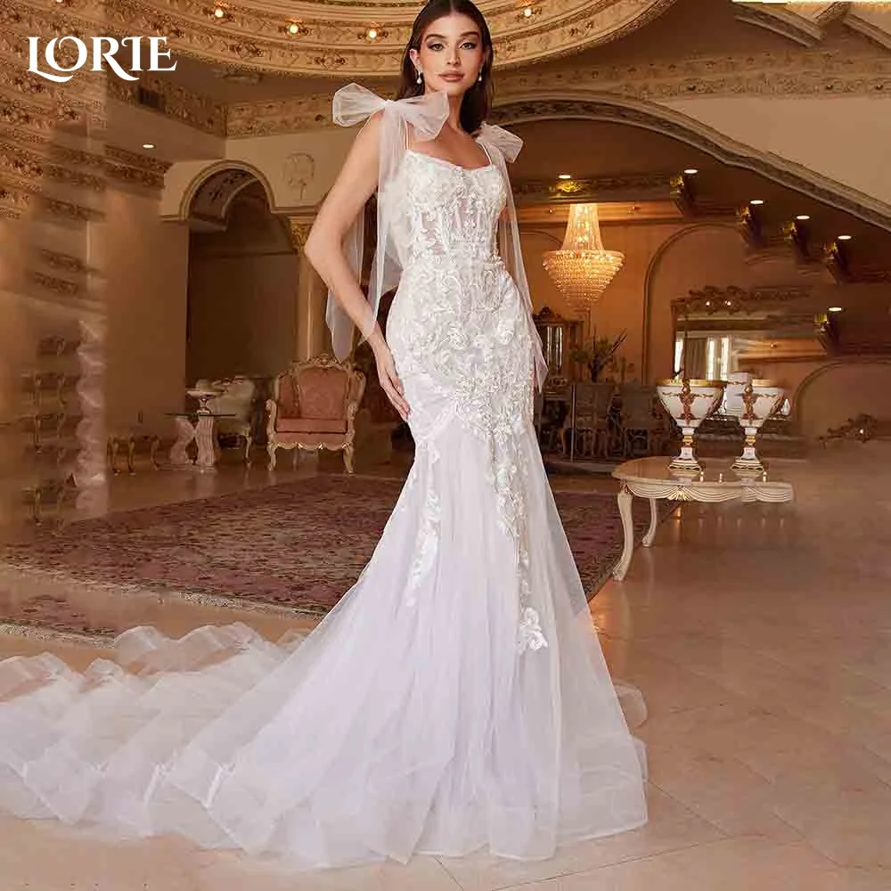 

LORIE Sweetheart Wedding Dress Lace Appliques Mermaid Bow Bride Gown 2024 Elegant Floor Length Backless Tulle vestidos de novia