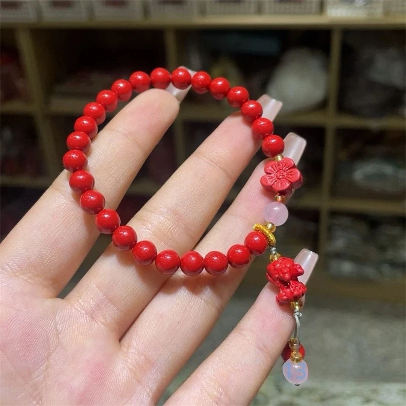 

Flower Cinnabar Bracelet Natural High Content Cinnabar Handmade Carved Bracelet Versatile Bracelet Cinnabar Taiwan