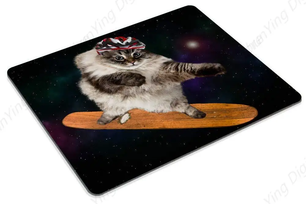 Interesting Cat Skating in Space Mouse Pad Anti slip Rubber Rectangular Mouse Pad Computer Laptop 18*22cm