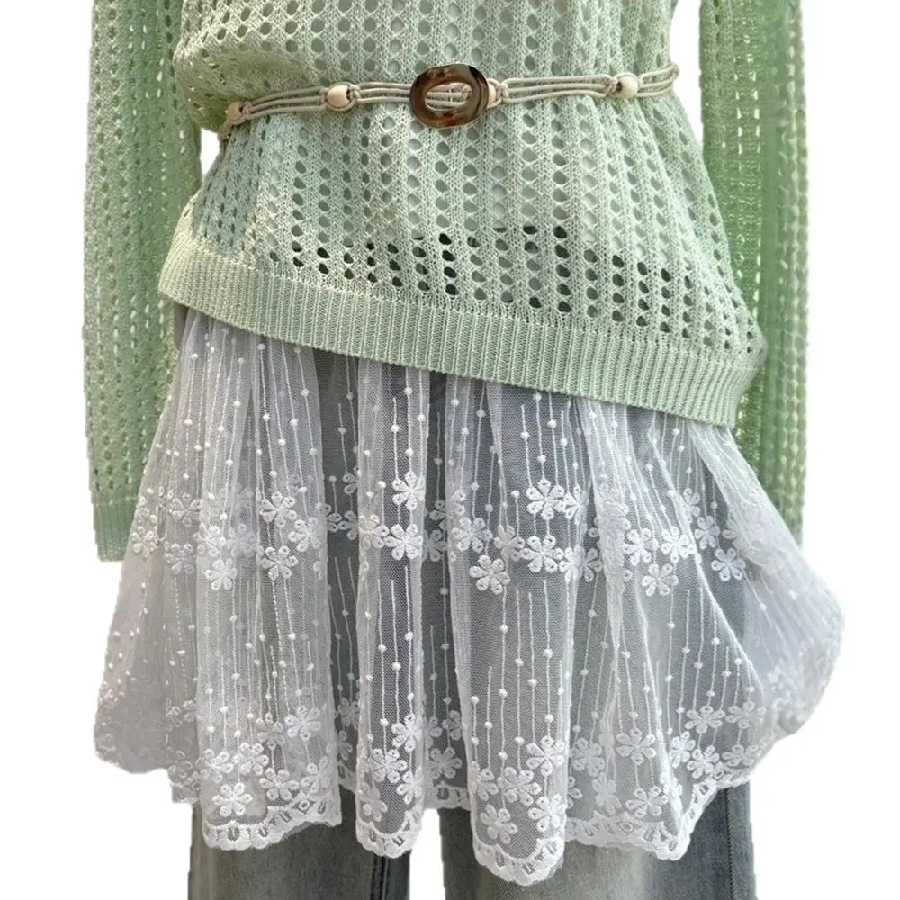 New Y2k Floral Mesh Lace Skirt Lace Up Matching Pants Girl Stacked Skirt Korean Style Chic Apron Wrap Skirt Women