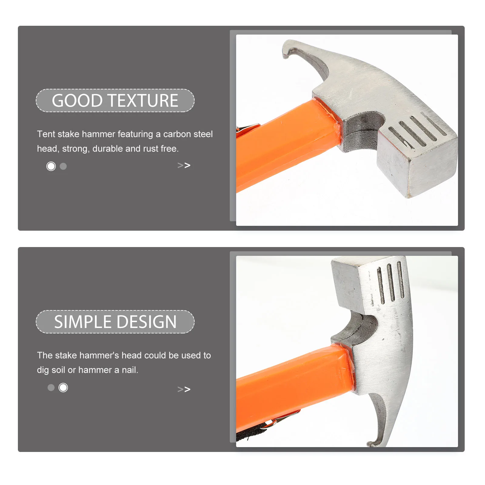 

Multifunctional Tent Stake Hammer Portable 45# Carbon Steel Head Orange Lightweight Camping Hammer For Outdoor Diy Peg Puller