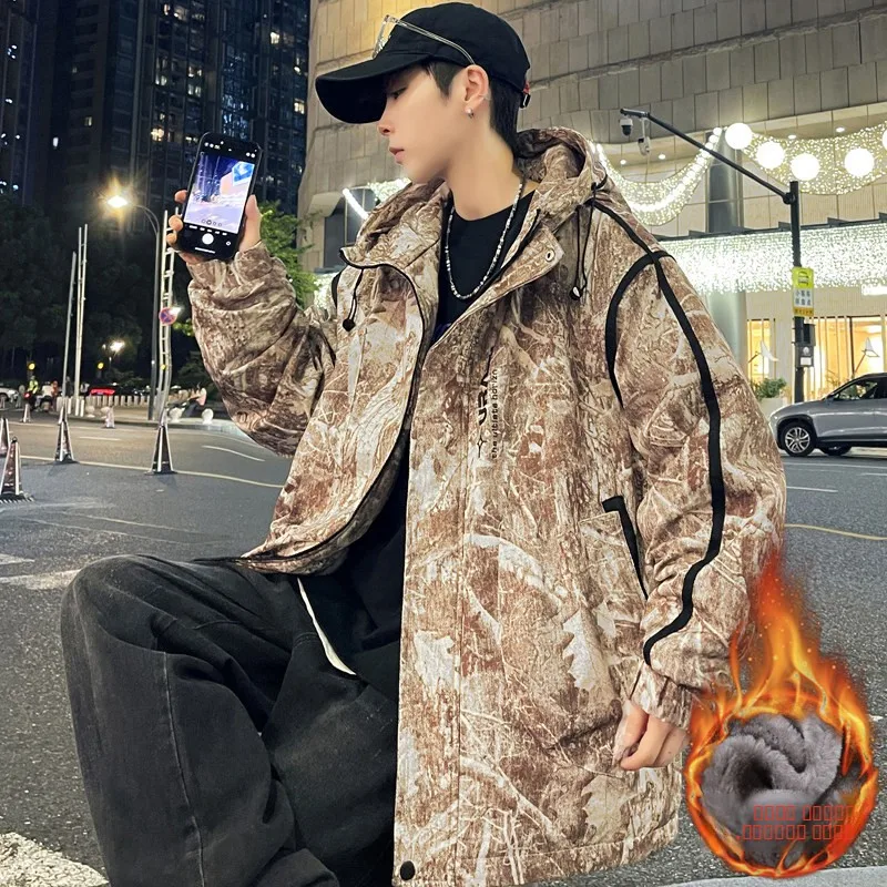 

Новая осенне-зимняя утепленная флисовая куртка с капюшоном для мужчин, молодежная, трендовая, для студентов, приталенная, с длинными рукавами, модель 2025 года