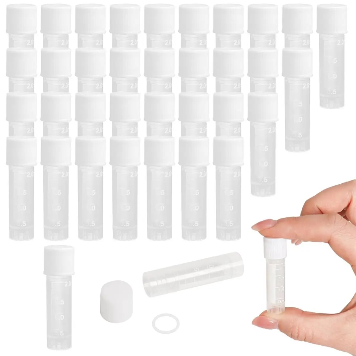 A13M 120pcs 2 Ml Plastic Vials Lab Plastic Test Tubes Graduated with Cap for Laboratory School Educational